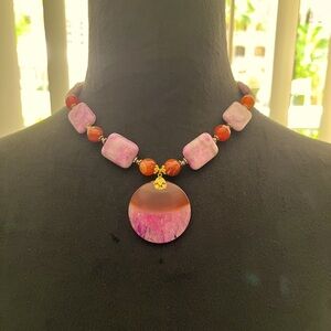 Lilac Jasper Necklace & Agate Pendant